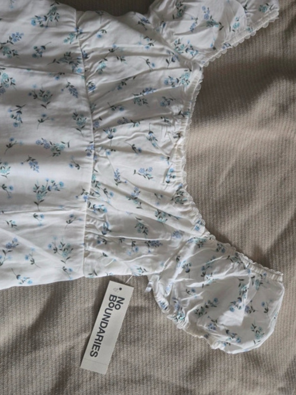 No Boundaries White Mini Dress with Blue Floral Print